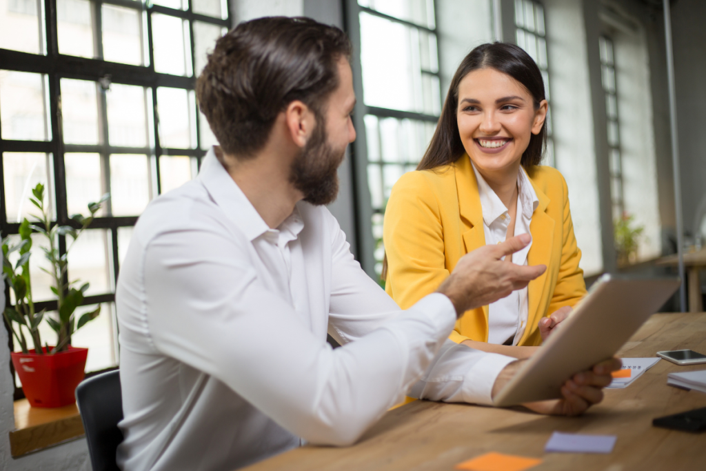 people talking in a professional setting