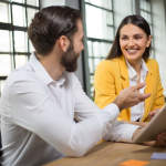 people talking in a professional setting